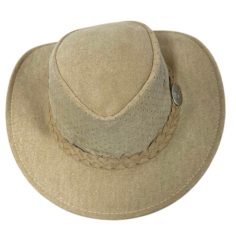 ✨ AUSSIE CHILLER BUSHIE PERFORATED SOAK ME COOLING HAT TAN OUTBACK SIZE M ✨
